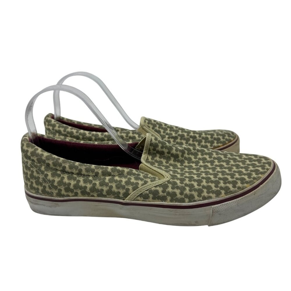 Disney Parks Mickey Mouse Head Green Canvas Slip On Sneakers Mens Shoes Sz 9
